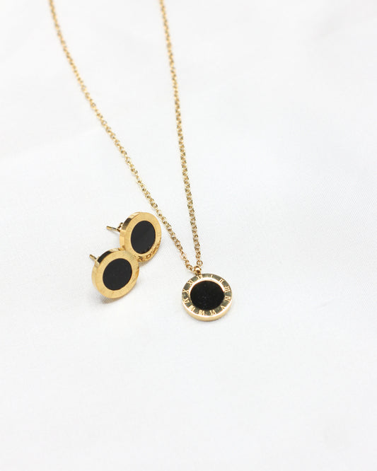Round Black Necklace & Stud Set