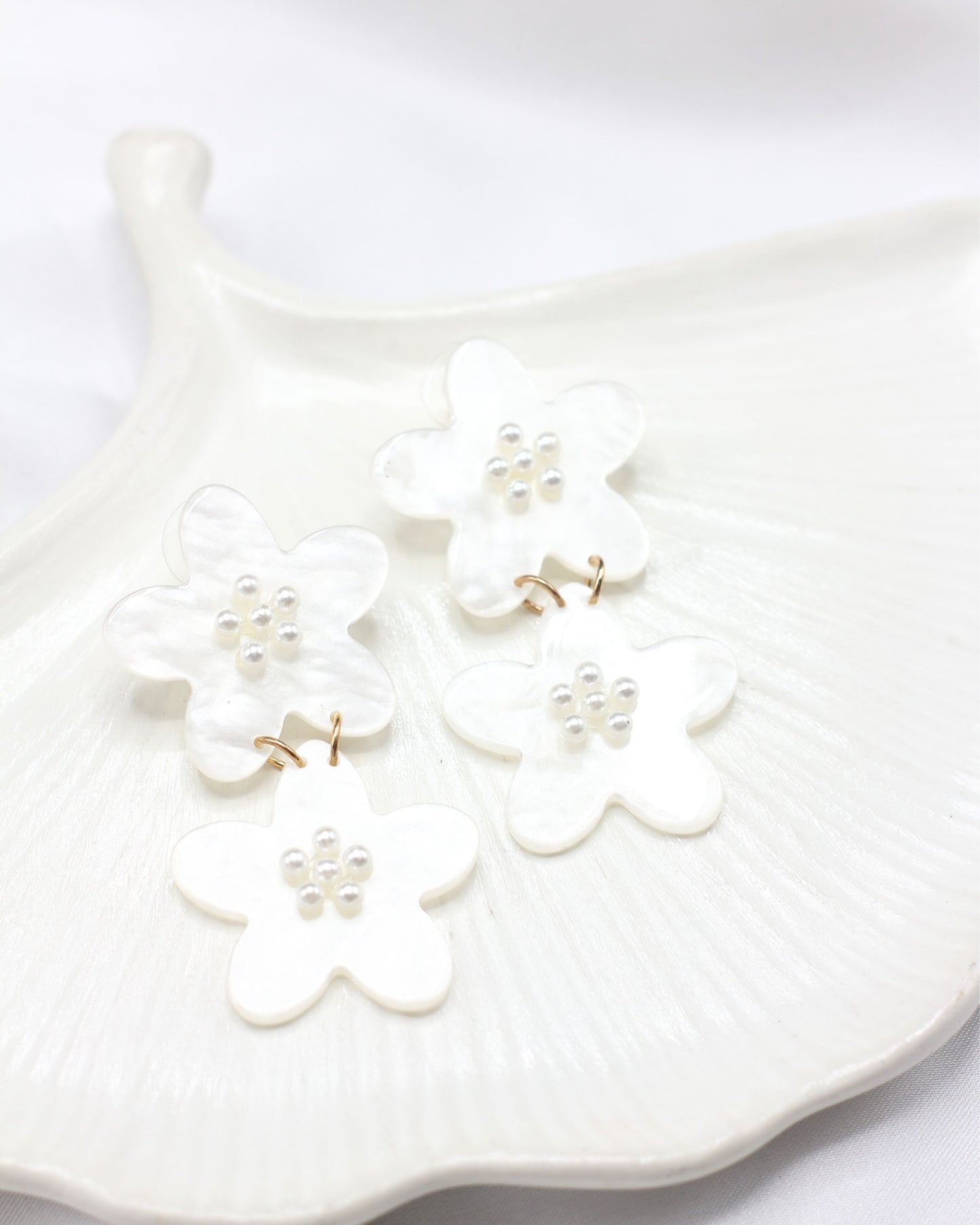 White Floral Earrings